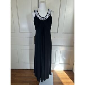 Soft Surroundings Beaded Ruched Jersey Maxi Dress Womens Size 8 Black Classic